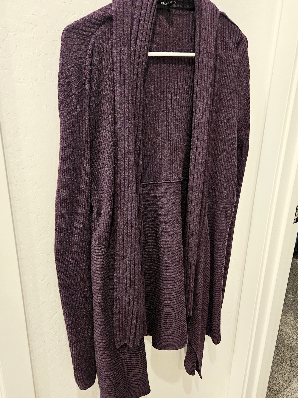 Cozy Open-Front Plum Ribbed Cardigan Sweater